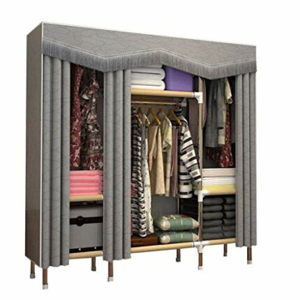 LUKEO Cloth Wardrobe Simple Fabric Large Steel Frame Fully Closed Assembly Home Bedroom Storage Wardrobe