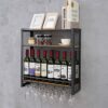 7RiversART 3-Tier New & Improved Wall Mounted Wine Rack Anti-Rust Durable Space Saving Multifunctional Storage with Glass Holder Wood Shelf