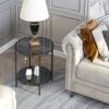 Artloge Glass Round Side Table Small: 2 Tiers Modern Accent Tables Circle Diameter 50cm Slim Bedside Tables Gray Tinted Tempered Glass Top with B