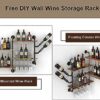 bimiti Industrial Wall Mounted Wine Rack 100 x 75cm 2 Tier Wine Storage Shelf Metal & Wooden Wall Wine Champagne Bottle Holder with 4 Stemware Ra