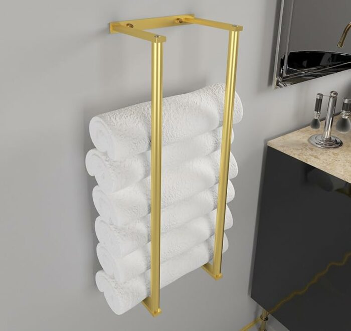 Towel Racks for Bathroom, Wall Mounted Towel Storage Holder, Stainless Steel Bathroom Towel Holder Can Hold 6 Bath Sheets for Bathe Towels and Ha