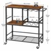 HOOBRO Drinks Trolley, Bar Cart Trolley, 3-Tier Kitchen Trolley on Wheels with Wine Rack, Home Bar Serving Cart for Party, Rustic Brown EBF21TC01