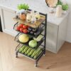 UMDONX Vegetable Storage Rack,kitchen Trolley,Vegetable Trolley on Wheels,4 Tier Kitchen Vegetable Storage Trolley Black Metal 15.4"*12.2"*34.44"