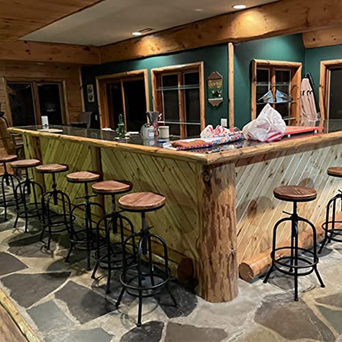 BOKKOLIK Set of 2-Industrial Bar Stool-Retro 28-34inch Swivel Stools-Extra Tall Kitchen Chair-Bar Counter Height Adjustable-Fully Welded (Black 2