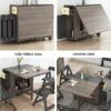 Folding Dining Table Set, Mobile Drop Leaf Dining Kitchen Table With 4 Chairs, Wood Simple Storage Table With 2 Wheels for Kitchen Dining Room Li