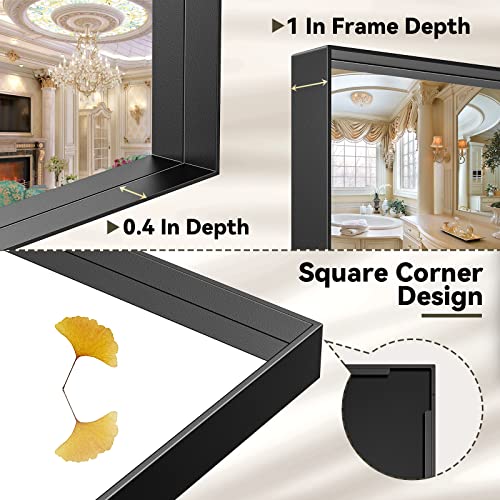 Brightify Black Bathroom Vanity Mirror for Wall, 22x30 inch Black Mirrors for Bathroom, Metal Framed Mirror Wall Mounted for Farmhouse Bedroom En