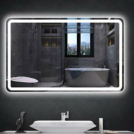 LED Lighted Bathroom Mirror, Wall Mounted Bathroom Vanity Mirror, Warm White/Natural/Daylight Lights, Touch Switch Control, IP44 Waterproof + Ver
