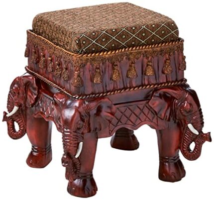 Design Toscano Maharajah Elephants Indian Decor Upholstered Footstool, 38 cm, Polyresin, Woodtone