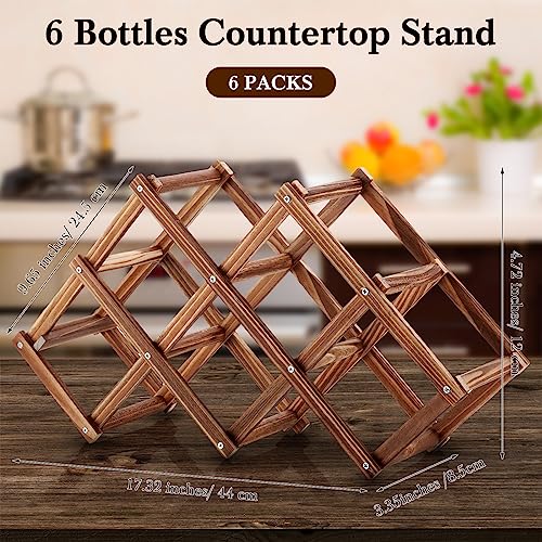 Roshtia 6 Pack Wine Rack, Wood Wine Storage Racks Countertop, 6 Bottles Wooden Stackable Wine Cellar Racks, Foldable Standing Storage Holder Rack