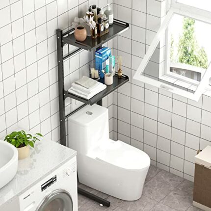 ABCOOL Over The Toilet Washer Organzier Adjustable Stand Storage Rack for Laundry Shelf Bathroom Space Save with Height Adjustable Drawer Table
