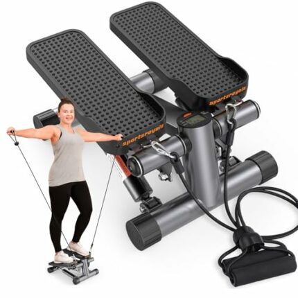 Sportsroyals Stair Stepper with Resistance Band, Mini Stepping Fitness Exercise Home Workout Equipment for Full Body Workout，330lbs Weight Capaci