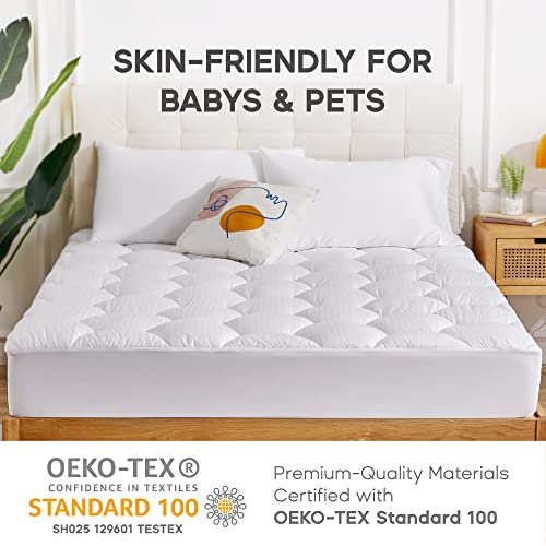 SONIVE Double Cotton Cover Mattress Pad Bedding Cover Quilted Fitted Mattress Protector Deep Poket 135x190x38cm, Breathable Cooling Down Alternat