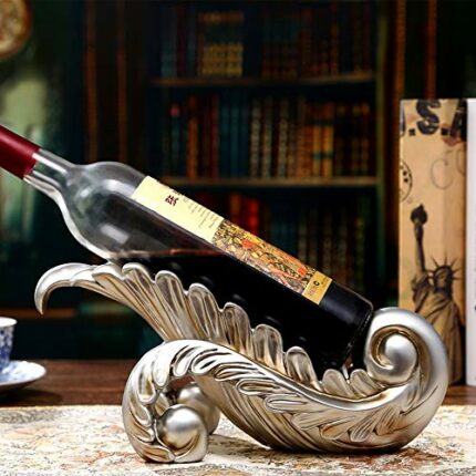 Stylish Simplicity Silver Leaf Shape Wine Rack Decoration Modern Art Creative Decoration European Living Room Desktop Bar New House Wine Cabinet