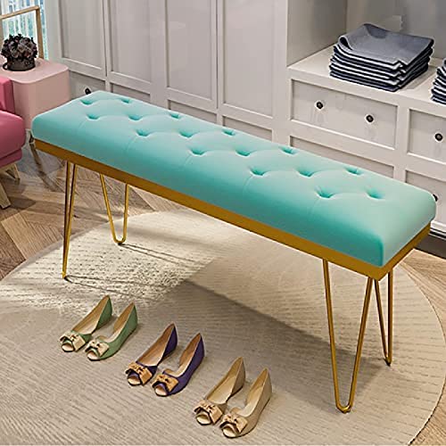 Luxurious Upholstered Bench Seat,Modern Velvet End Of Bed Bench With Golden Legs,Multifunction Entryway Bench,Light Blue,100X35X45Cm(39X14X18Inch