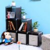YOZORAKI Black Cube Storage Shelves Organizer, 3 Tiers 6 Compartments Storage Shelf, Cubeicals File Rack, Sapce Saving Closet Cabinet, Modular Bo