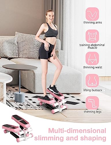 Tohoyard Steppers for Exercise, Mini Stepper with LCD Monitor, Quiet Fitness Stepper with Resistance Bands, Gym Stair Stepper for Home Workout, L