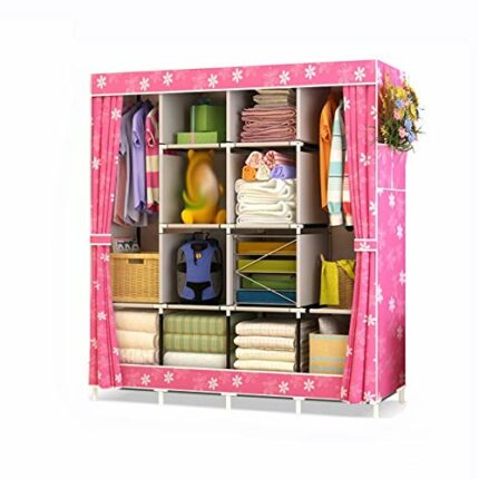 LUKEO Simple Wardrobe Fabric Folding Cloth Storage Cabinet DIY Assembly Easy Install Reinforcement