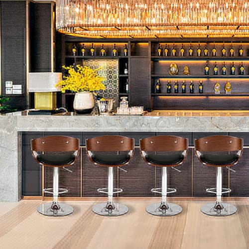2Pcs Coffee Bar Stool Computer Chairs Curved Design PU Leather Surface 360 Rotation Height Adjustable