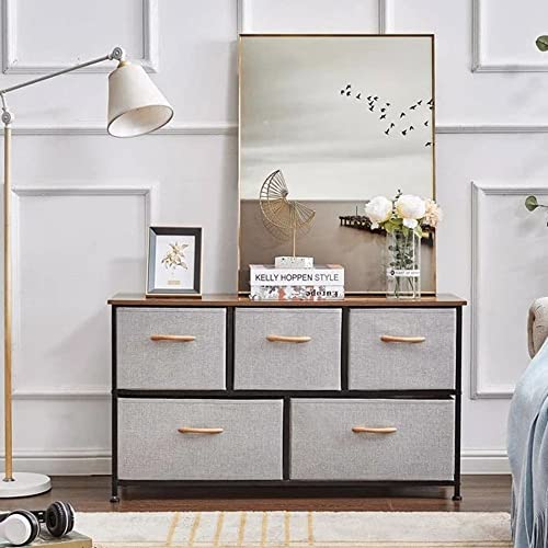 LIUZH 5 Drawer Dresser Storage Organizer Cabinet For Bedroom Living Room Hallway Entryway Closet With Wide Sturdy Steel Frame Wood Top