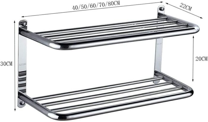 XHALERY Multifunction Double Towel Holder Hotel Style Polished Chrome Adjustable Towel Holder 304 Stainless Steel Double Towel Rack Wall-mounted