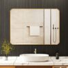 TheiaMo 36"x28" Bathroom Mirror Wall Mounted, Rounded Rectangular Bathroom Vanity Mirror, Framed Bathroom Mirror, 45° Beveled Edge Polished Frame