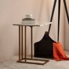 VERSANORA Teamson Home Extendable Side Sofa, End Table for Living Room, White Marble, Metal, Brass, Large