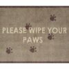 Turtle Mat Puce Brown border Please Wipe your Paws design, highly absorbent indoor barrier mat, size 60x85cm