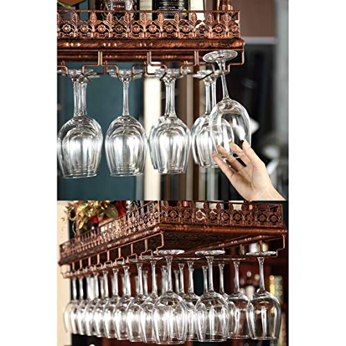 PIBM Bar Fashion Creative Wine Glass Rack Suspension Wine Rack Ceiling Wine Bottle Rack European Style Goblet Holder Ktv J1022, Copper , L100×W35