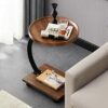 Gelory Sofa End Table, Narrow Side Table C Shaped Sofa Side Table with Metal Frame, Coffee Snack Couch Table for Living Room, Bedroom, Bedside (C
