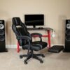 Flash Furniture X40 Gaming Racing Ergonomic Computer Chair with Fully Reclining Back/Arms, Slide-Out Footrest, Massaging Lumbar, Faux Leather, Bl