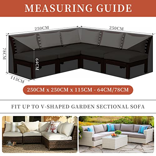 RICHIE V-Shape Garden Furniture Covers Waterproof, L Shape Garden Sofa Covers Windproof, Anti-UV, 420D Heavy Duty Oxford Fabric Outdoor Patio Rat