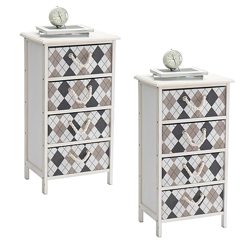 Leesinwing Nightstand with 4 Fabric Drawers,Wood Bedside Table for Storage, Easy Assembly End Table for Living Room/Bedroom/Closet(Light Brown)