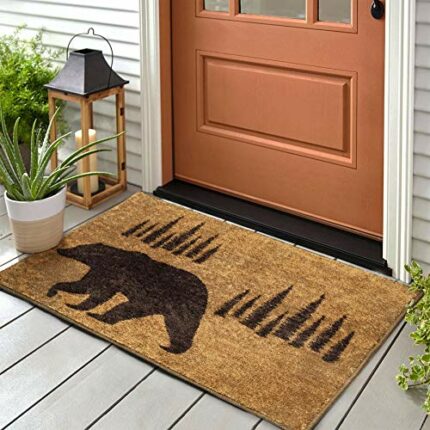 Indoor Funny Doormat for Entryway Brown Bear Welcome Mats for Front Door Western Rustic Shoe Mat Cabin Decor Floor Mat Non-Slip Rug