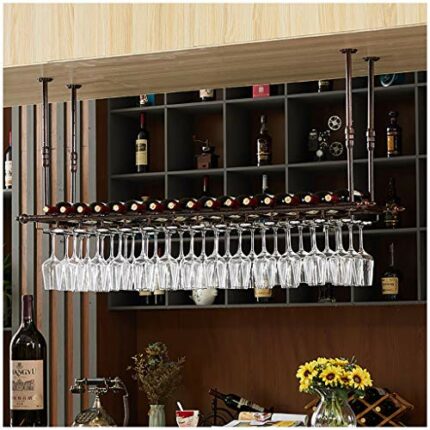 Stylish Simplicity Down Ceiling Wine Rack Vintage Wrought Iron Minimalist Creative Display Goblet Storage Wine Rack Restaurant Kitchen Bar Floati