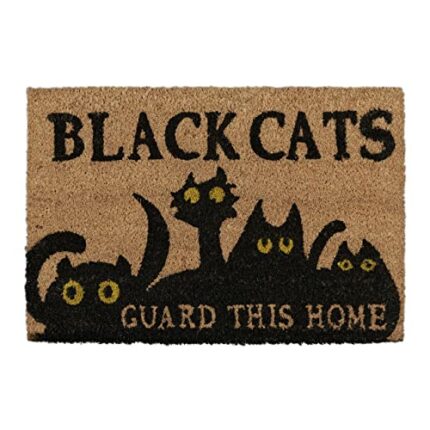 Relaxdays Cats Guard This Home Doormat, 40 x 60 cm, Door Mat Inside & Outside, Non-Slip, Coir, Natural/Black