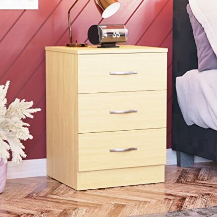 Vida Designs Pine Bedside Drawer, Bedside Cabinet, 3 Drawer, Bedside Table, Metal Handles and Runners