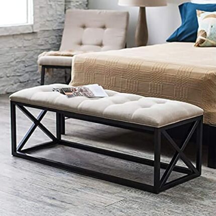 Modern End Of Bed Bench,Multifunction Bedroom Bench Entryway Bench Shoe Bench Dining Bench Storage Bench,Soft Linen,Ivory White,100X35X45Cm