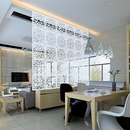 YIZUNNU 12Pcs/Set White Hanging Room Divider Panel, Wooden Room Divider Screens, DIY Home Partition Decor 29x29cm