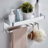 HIGOH Towel Rack Simple Shelf,Wall-Mounted Aluminum Bathroom Storage Towel Rails, Multi-Function Towel Holder with Hook