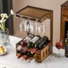 Wine Rack with Glass Holder, Countertop Wine Rack, Wooden Wine Holder Wall-mounted, Perfect for Home Decor & Kitchen Storage Rack (Hold 6 Bottles