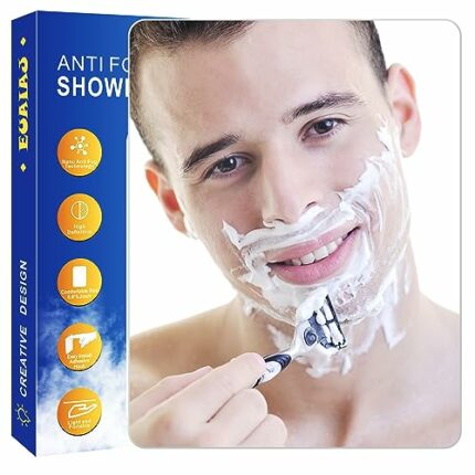 EUAIAJ Shower Mirror Fogless for Shaving Men Wall Mount, Fog Free Shave Mirror Travel Bathroom, NO-Drilling & Removable & Shatterproof, with 2 Hi