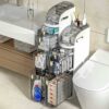 4 Tier Toilet Paper Holder Cabinet with Drawers Free Standing Toilet Paper Holder Narrow Skinny Bathroom Storage Cabinet Corner Floor Cabinet Ver