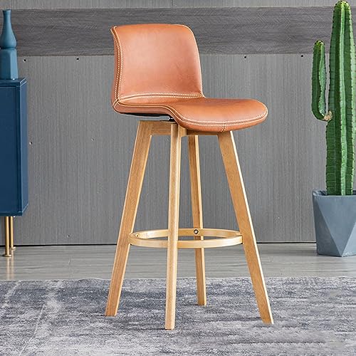 N/A Bar Stools Set of 2, Swivel Bar Chair Rubberwood High Stools, with Upholstered Backrest Seat & Footrest, for Kitchen Counter Dining Room Isla
