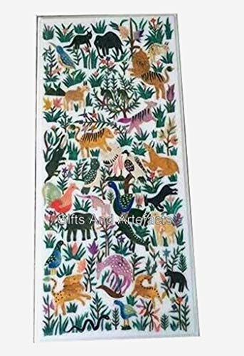 Gifts And Artefacts 30 x 60 Inches Nature Pattern Inlay Work Dining Table Top Rectangle Shape White Marble Meeting Table for Office Furniture
