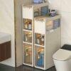 2/3/4-Tiers Floor Standing Cabinet Unit Bathroom Storage, Side Freestanding Rolling Unit with Clear Drawers, Narrow Bathroom Storage Cabinet for