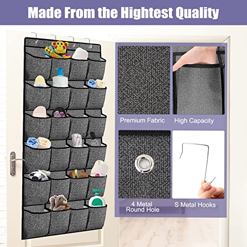 Newthinking Hanging Shoe Storage, Door Hanging Shoe Rack with 24 Large Pockets and 4 Hooks, Hanging Shoe Rack Holder Organiser for Back of Door (