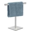 Hand Towel Holder Stand for Bathroom Vanity Countertop (Silver Brushed Square Base)