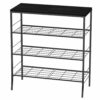 YBING Shoe Rack 4-Tier Shoe Organizer for Entryway 9-12 Pairs Shoe Storage Rack Freestanding Shoe Storage with 3 Metal Mesh Shelves and Wooden To