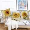 4 Sets Flower Cushion Covers Decorative Throw Pillow Cover Square Pillowcase for Home Bed Sofa Car Outdoor Garden Decor 45 x 45cm (18x18, Sunflow