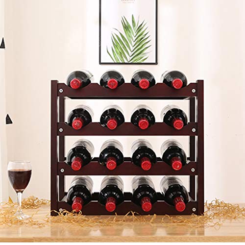 4-Tier Stackable Wine Rack -Foldable Wooden Countertop Cabinet Wine Holder Storage Stand Cellar- Free Standing - Perfect for Bar, Wine Cellar, Ba